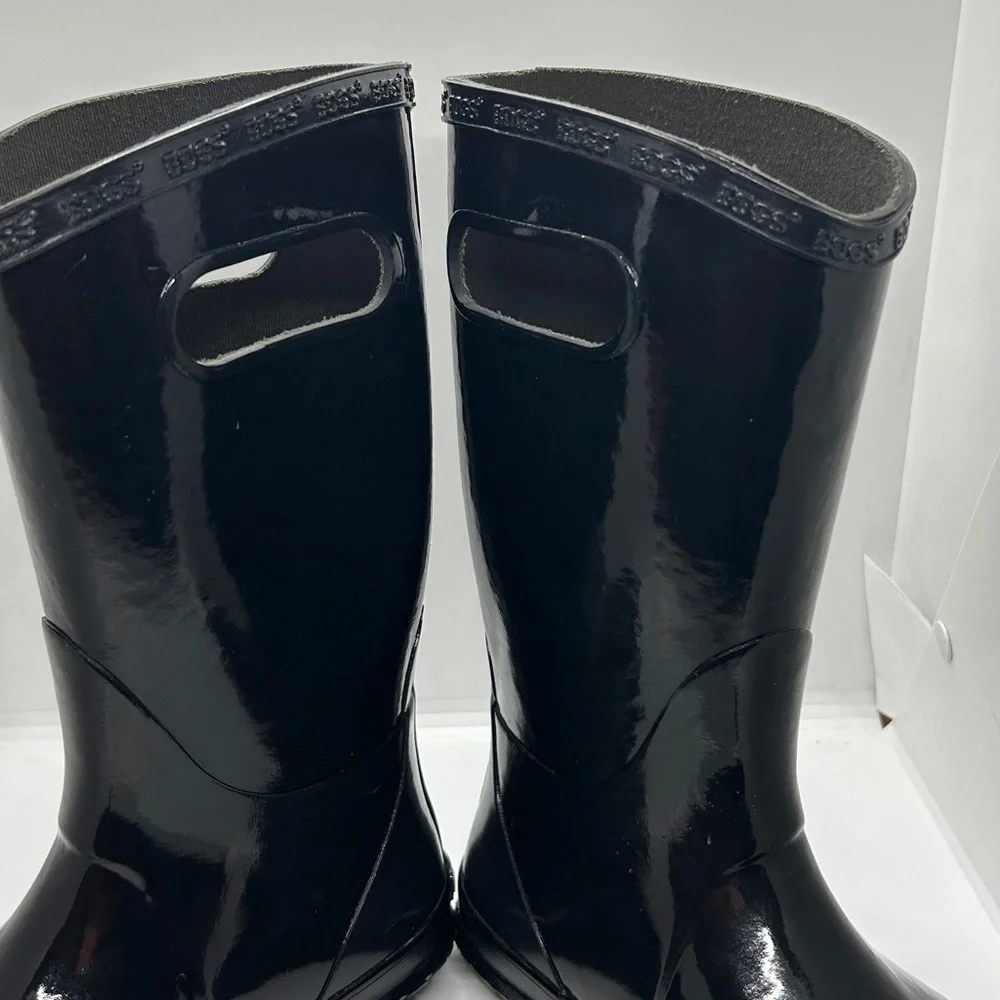 Youth Glossy Black Bogs  Waterproof Rubber Rain Boots Size 4